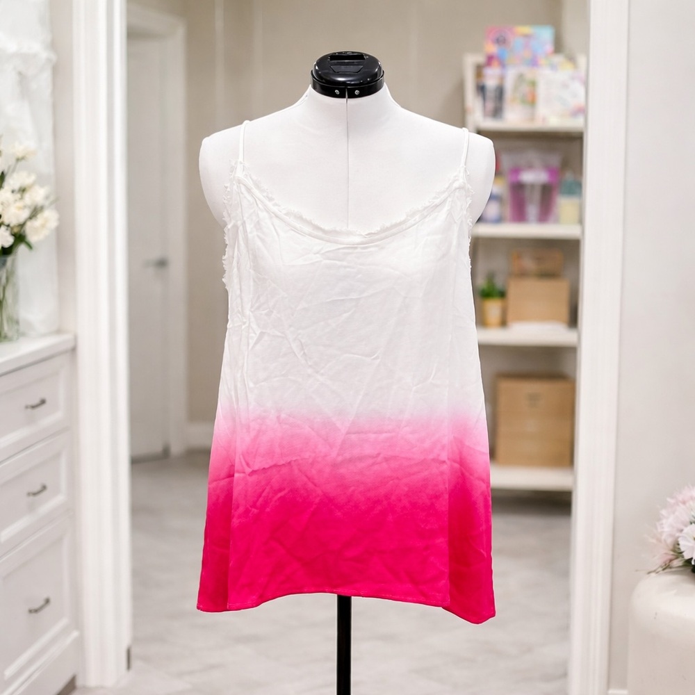 White Birch 1X Ombre Tank Top Pink White Rayon Adjustable Straps Raw Hem NWOT